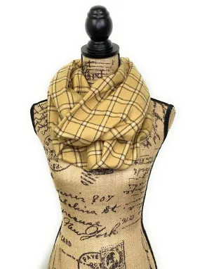 Camel Tan, Gunmetal Gray, and White Plaid Flannel Infinity or Blanket Scarf