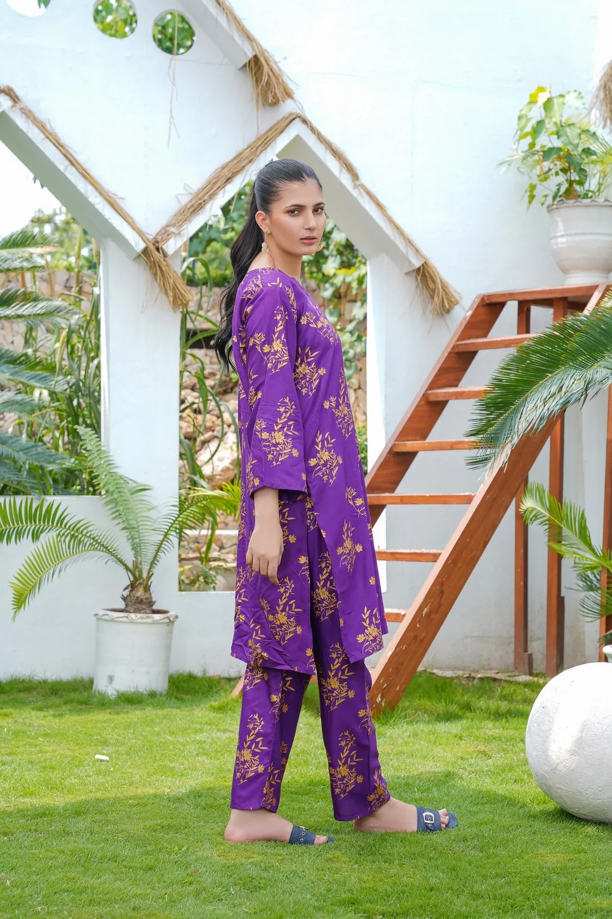 Camellia 2Pcs Stitched Suit (Purple)