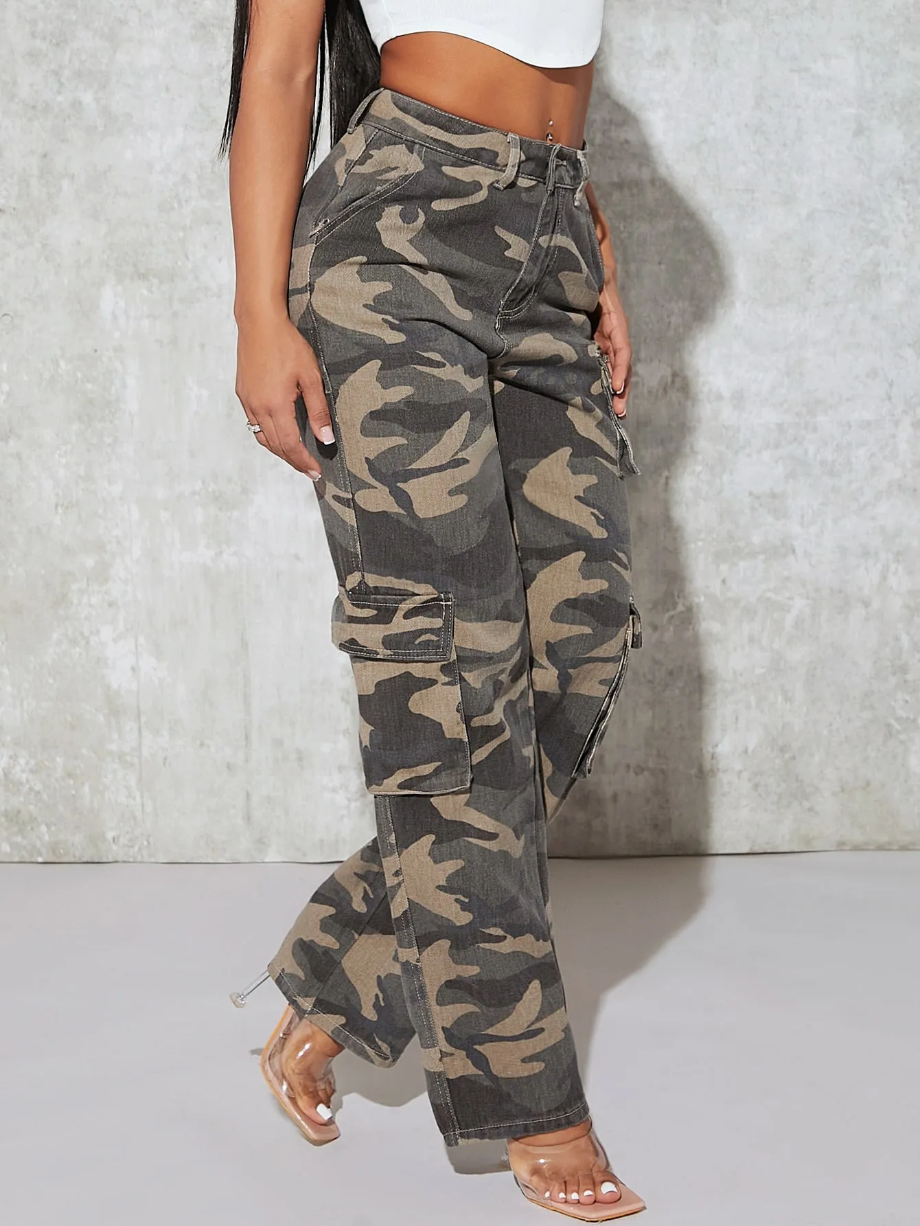 Camo High Waist Cargo Pants