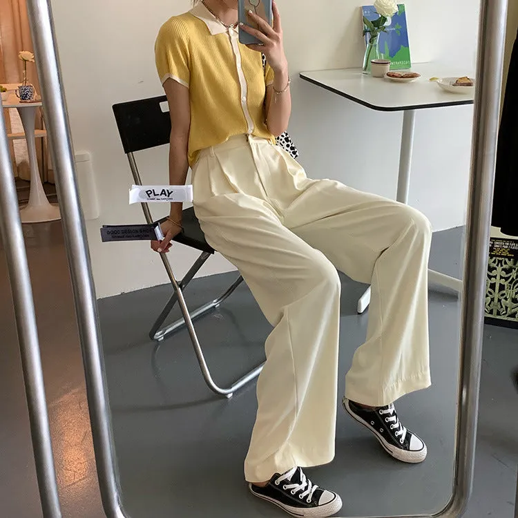 Casual Suits Floor Length Pants Women Summer Korean High Waist Slim Look Thin Straight Drape Loose Wide Leg Pants