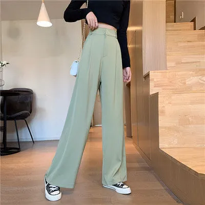 Casual Suits Floor Length Pants Women Summer Korean High Waist Slim Look Thin Straight Drape Loose Wide Leg Pants