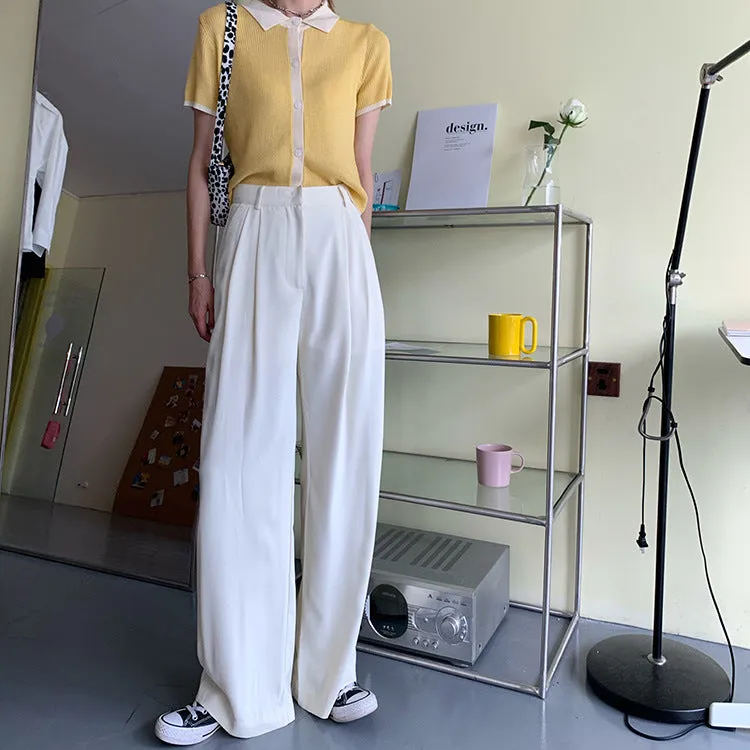 Casual Suits Floor Length Pants Women Summer Korean High Waist Slim Look Thin Straight Drape Loose Wide Leg Pants