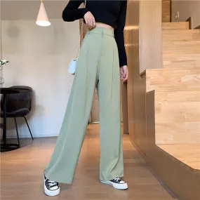 Casual Suits Floor Length Pants Women Summer Korean High Waist Slim Look Thin Straight Drape Loose Wide Leg Pants