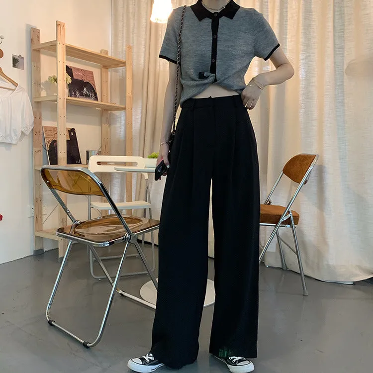 Casual Suits Floor Length Pants Women Summer Korean High Waist Slim Look Thin Straight Drape Loose Wide Leg Pants