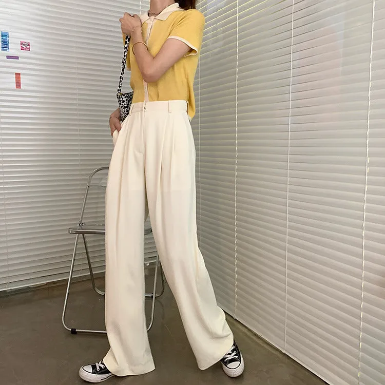 Casual Suits Floor Length Pants Women Summer Korean High Waist Slim Look Thin Straight Drape Loose Wide Leg Pants