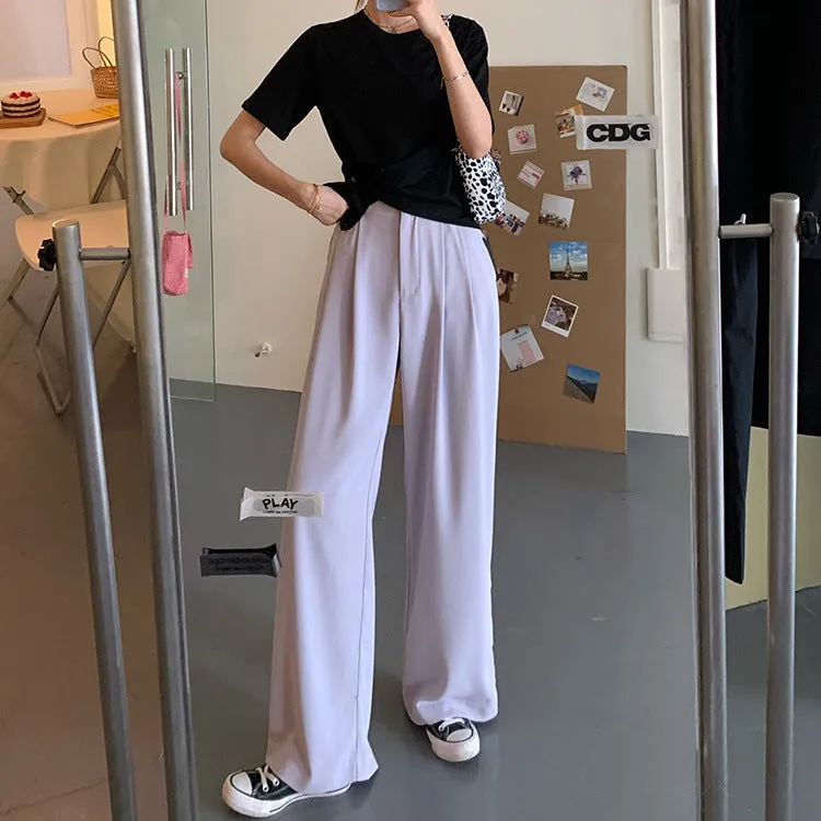 Casual Suits Floor Length Pants Women Summer Korean High Waist Slim Look Thin Straight Drape Loose Wide Leg Pants