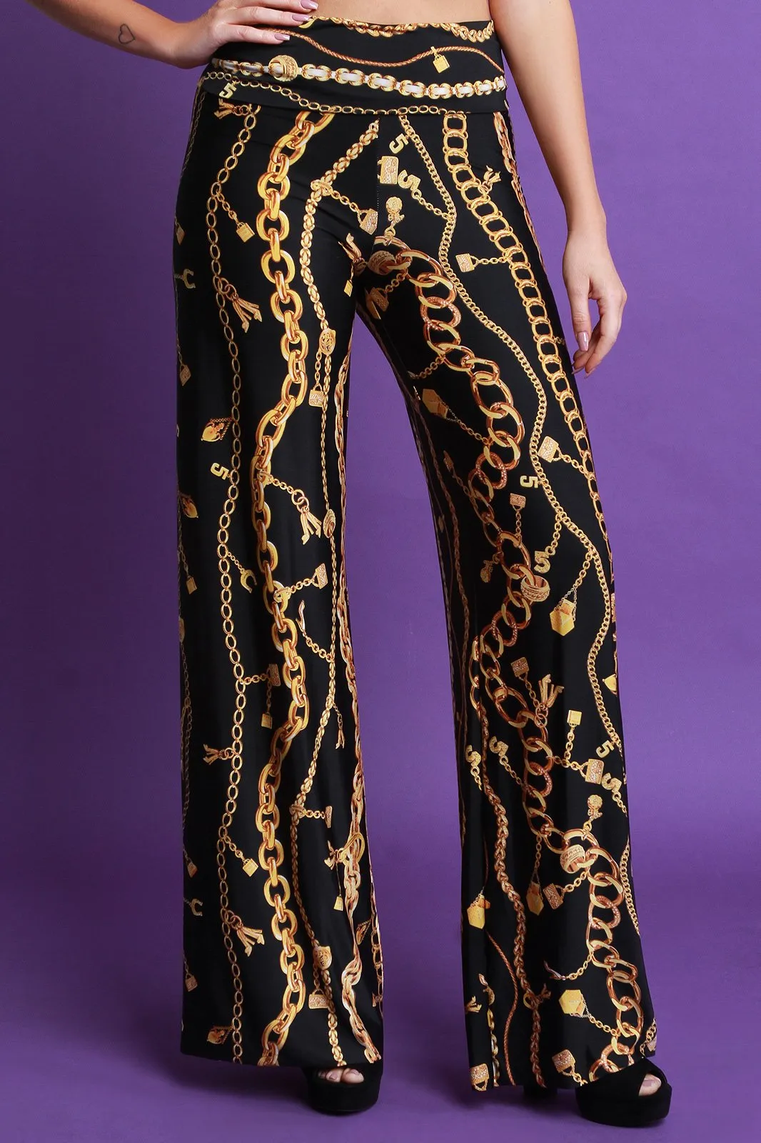 Chain Print High Waist Palazzo Pants