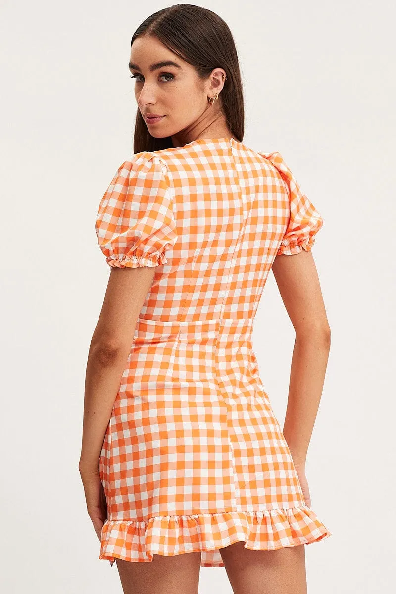 Check Wrap Dress Short Sleeve