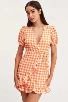 Check Wrap Dress Short Sleeve