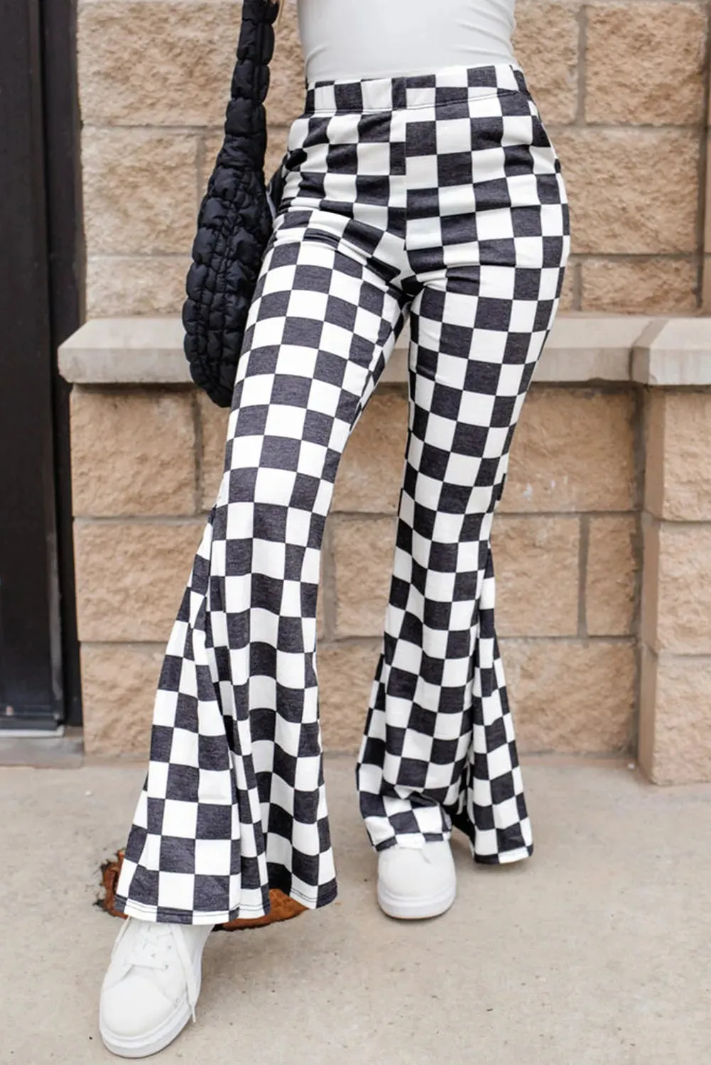 Checkered Flare Pants with Pockets