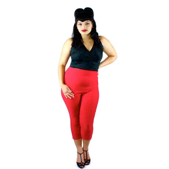 Classic Red High Waist Capri Pants