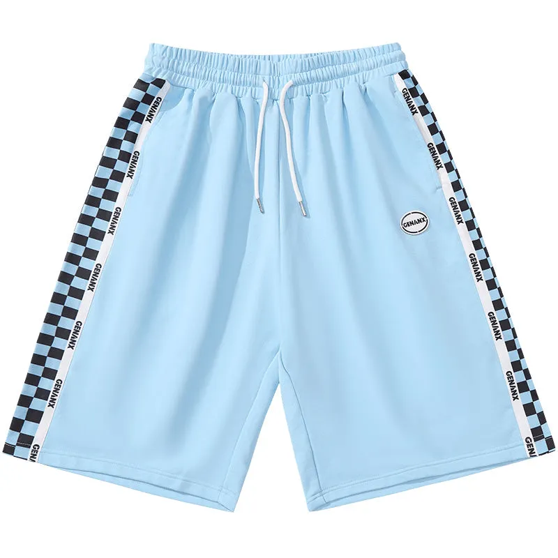 Color Block Checkerboard Print Casual Sporty Shorts