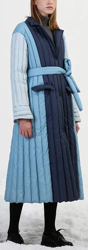 Color-Block Paneled Long Puffer Coat