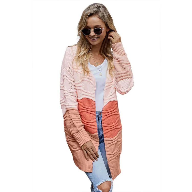 Colorblock Long Sleeve Knit Cardigan Sweater