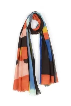 Coral Azure Abstract Hand-Painted Scarf