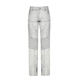 CRACKED LEATHER BIKER PANT - Grey