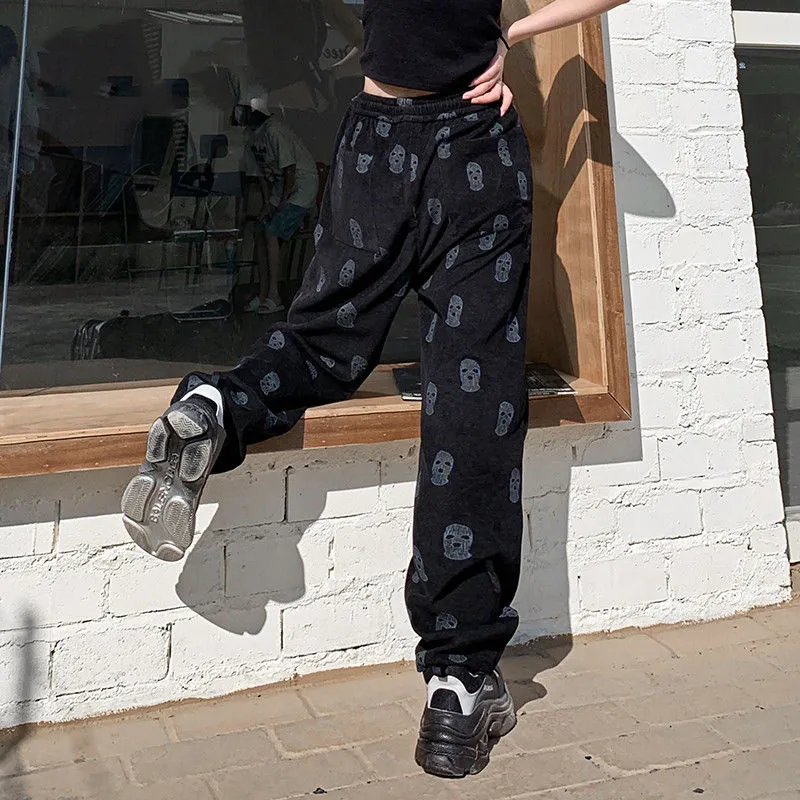 'Cradle of Fear' Black Grunge Alt Casual Loose Skull Pants