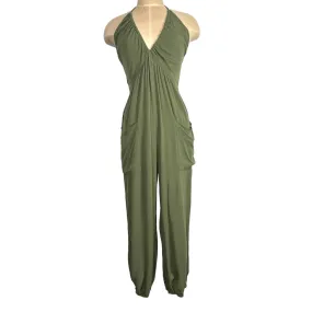 Cupshe Olive Gauze Tie Neck Halter Jumpsuit- Size S