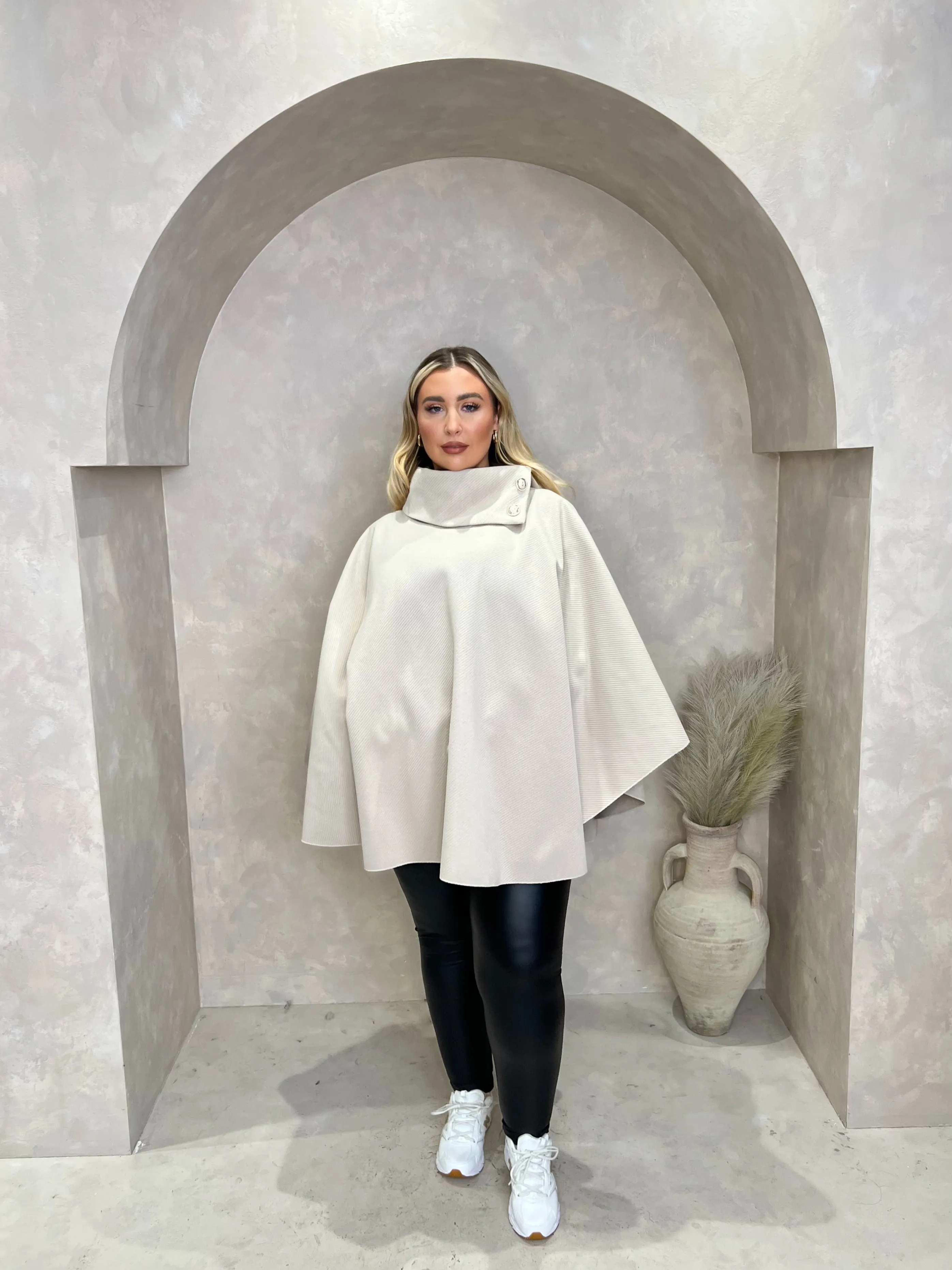 Curve Beige Button Neck Cape