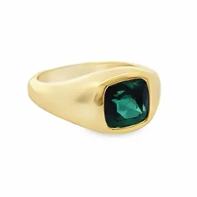 Cushion Cut Green Tourmaline Signet Ring