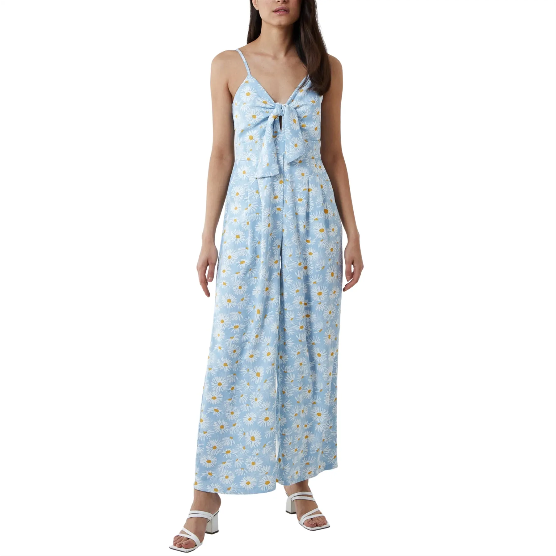 Daisy Print Tie Front Jumpsuit | Cornflower Blue