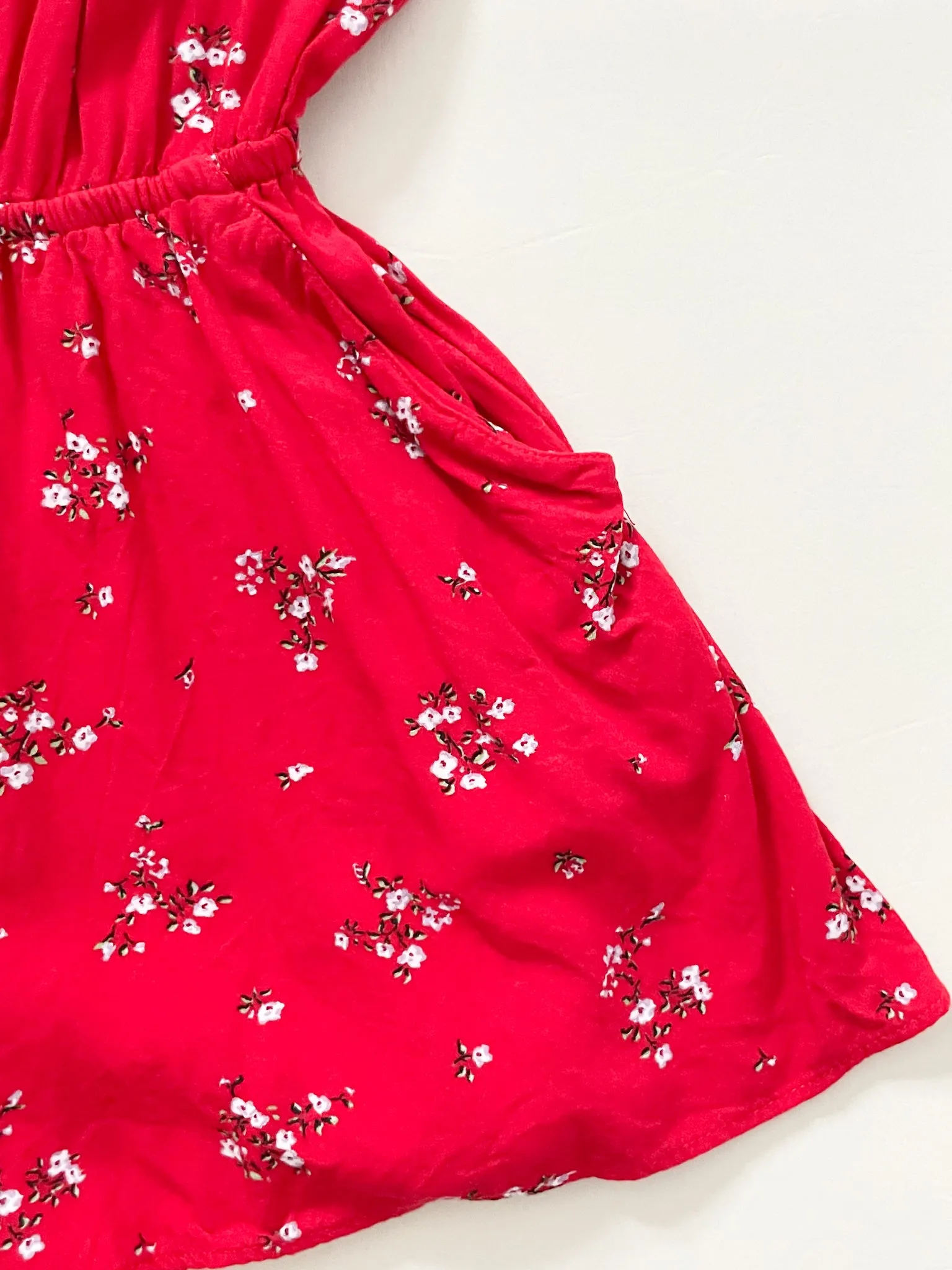 Divided Red Floral Romper With Pockets - Size 0