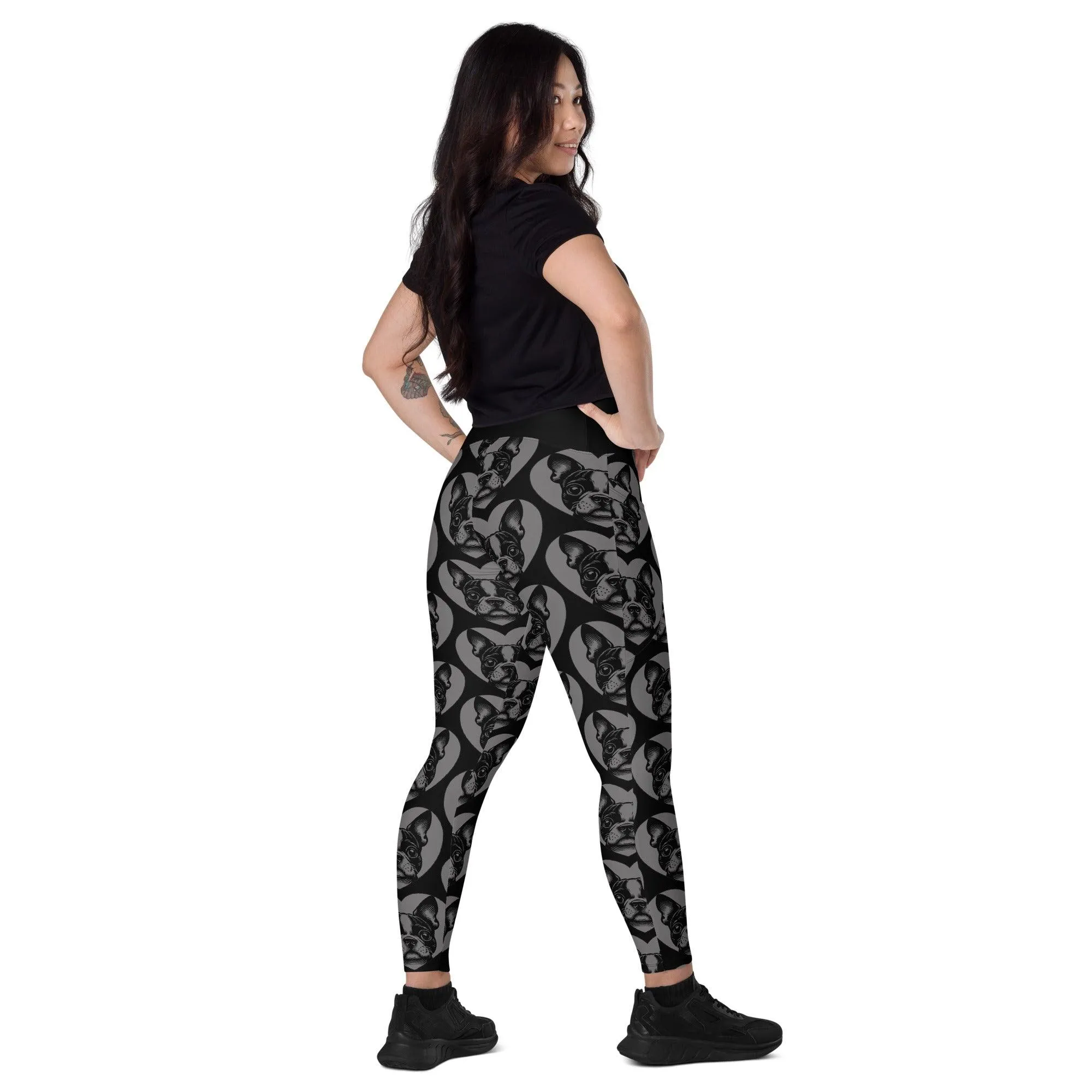 DOG BREED LEGGINGS with pockets - BOSTON TERRIER - HERTTAHOUND - grey