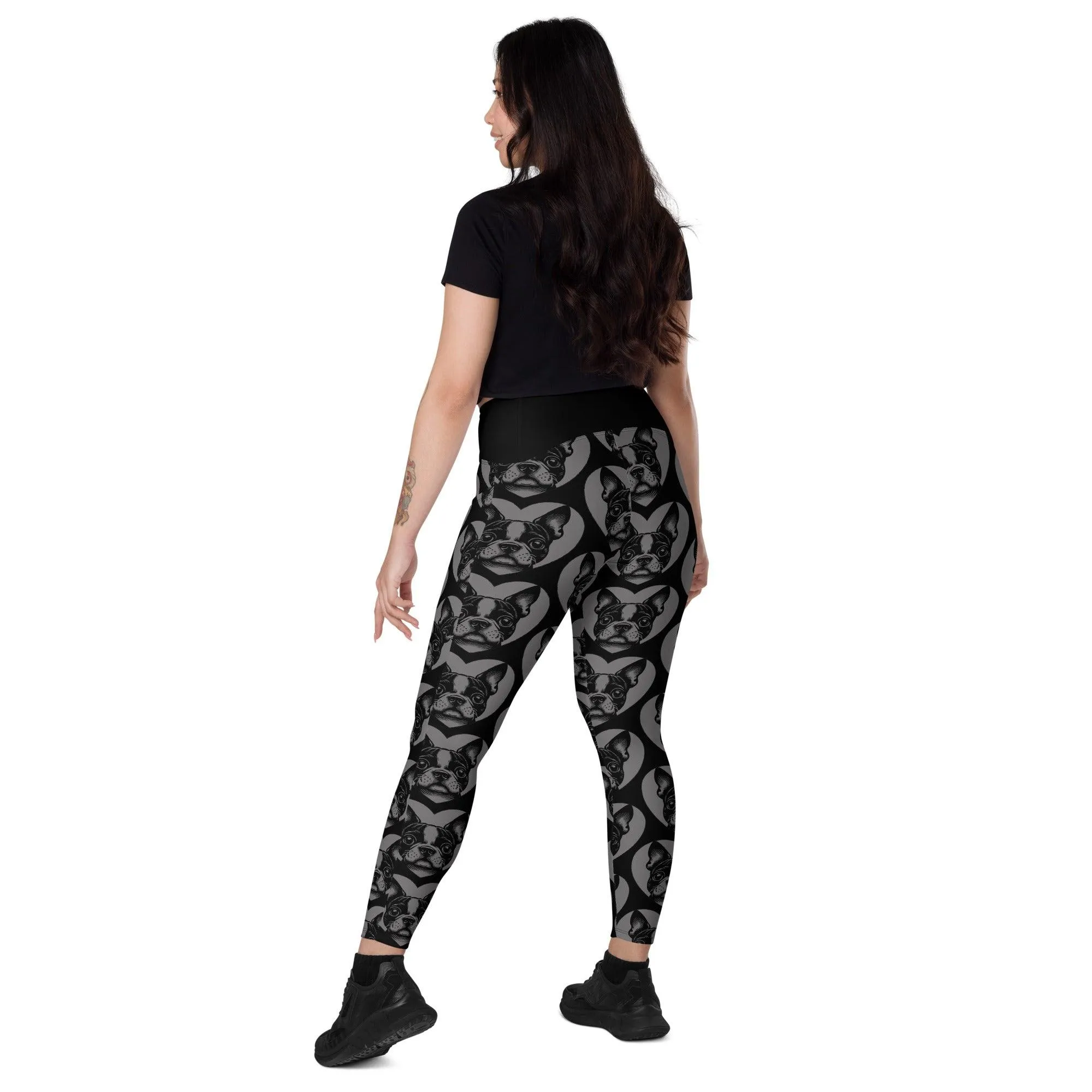 DOG BREED LEGGINGS with pockets - BOSTON TERRIER - HERTTAHOUND - grey