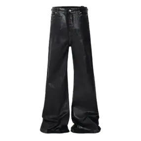 Drop crotch super flare coated jean