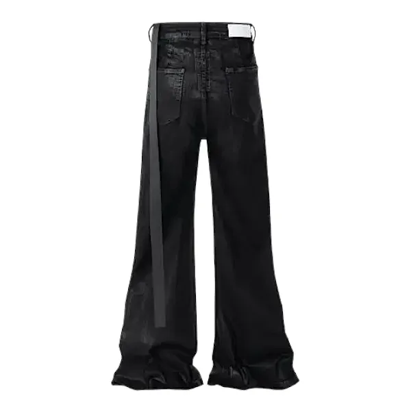 Drop crotch super flare coated jean