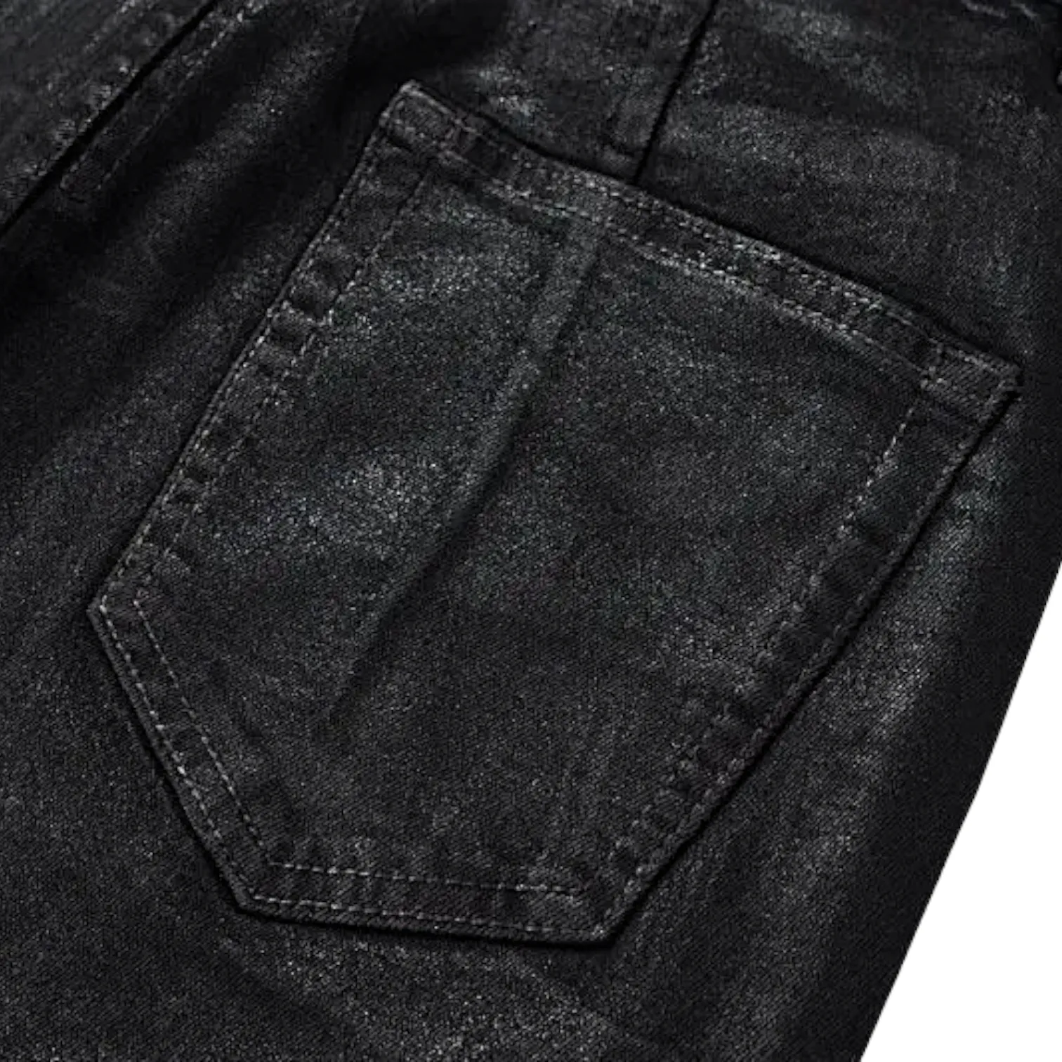 Drop crotch super flare coated jean