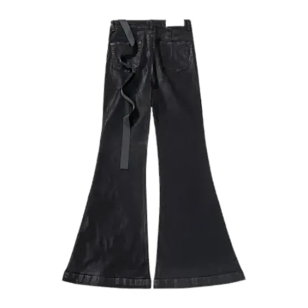 Drop crotch super flare coated jean