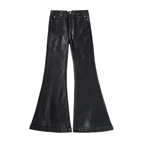 Drop crotch super flare coated jean