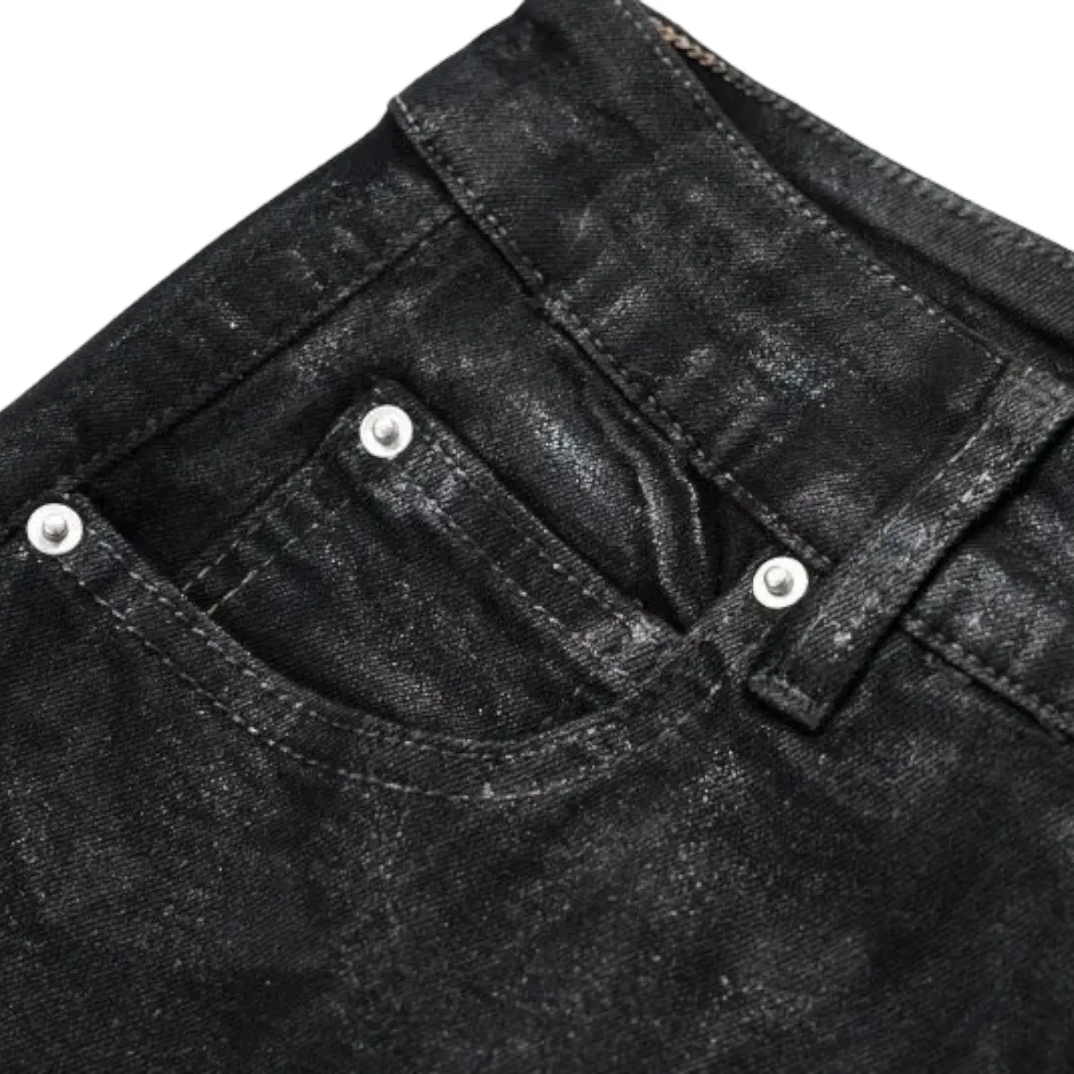 Drop crotch super flare coated jean