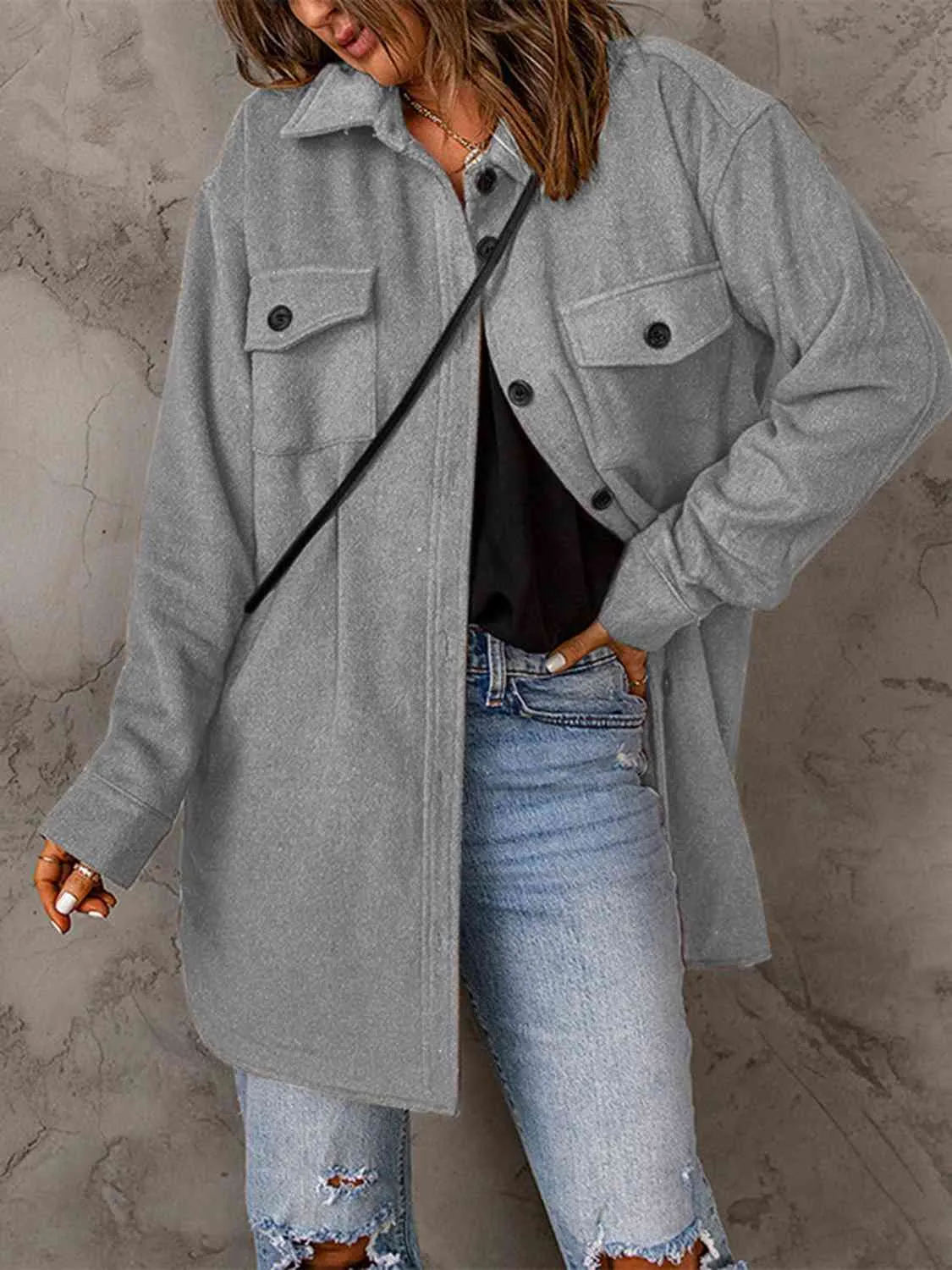 Drop Shoulder Button Down Collared Coat