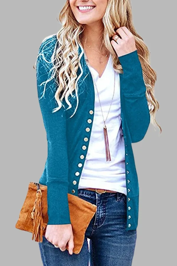 Dunnmall Casual Solid Color Regular Button Cardigan