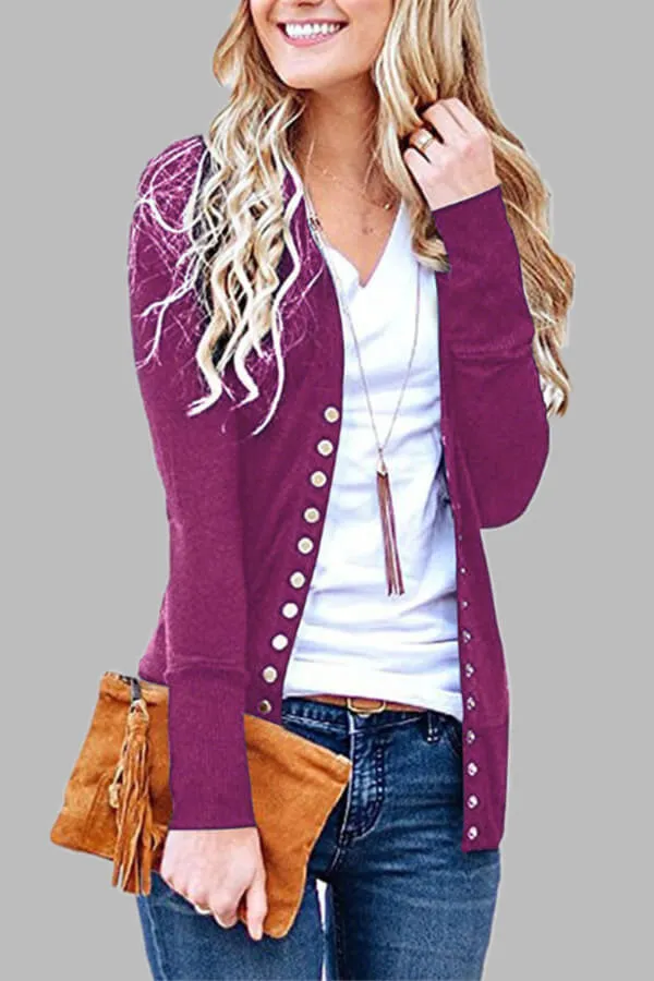 Dunnmall Casual Solid Color Regular Button Cardigan