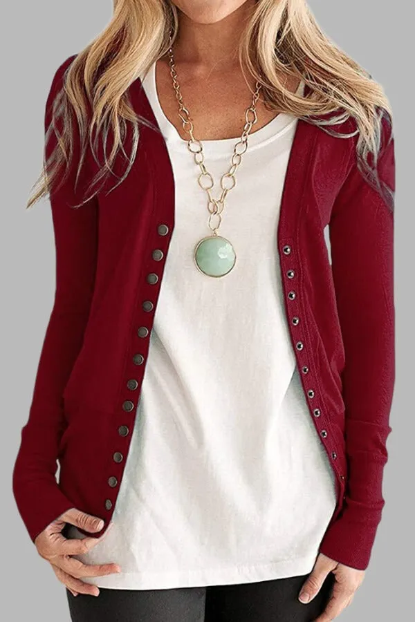 Dunnmall Casual Solid Color Regular Button Cardigan