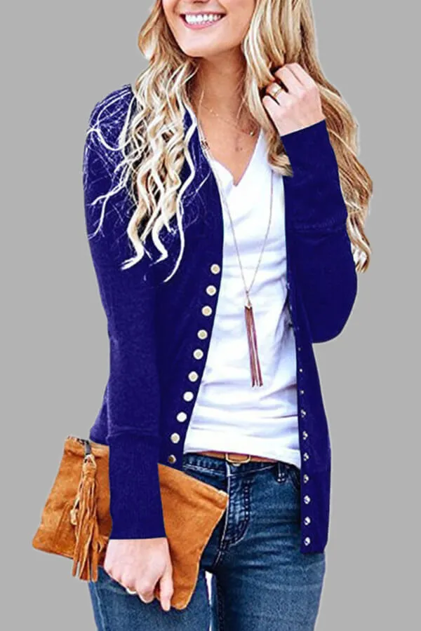 Dunnmall Casual Solid Color Regular Button Cardigan