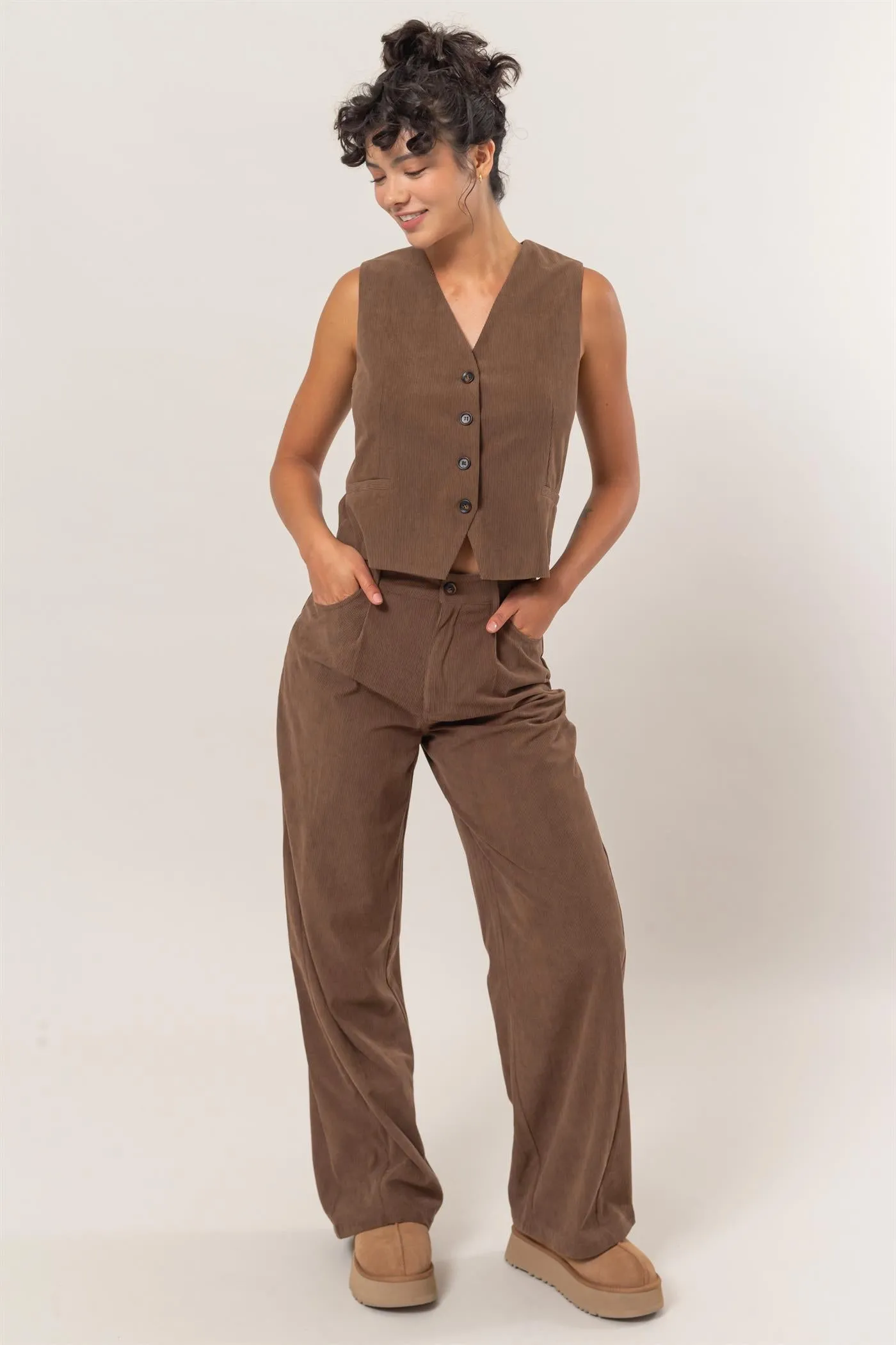 DZ24G009-SET-Corduroy Vest And Pants Two-Piece Set