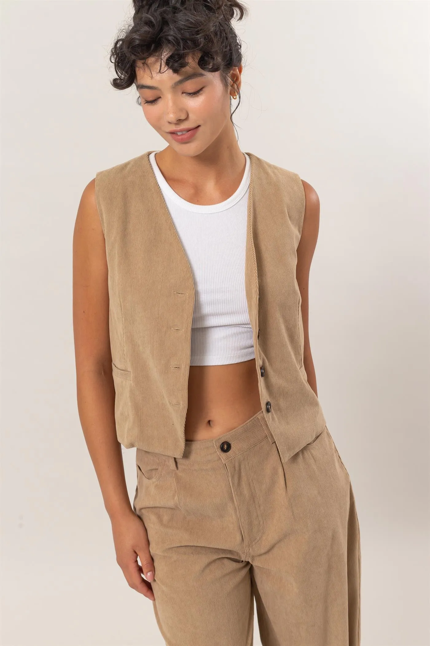 DZ24G009-SET-Corduroy Vest And Pants Two-Piece Set