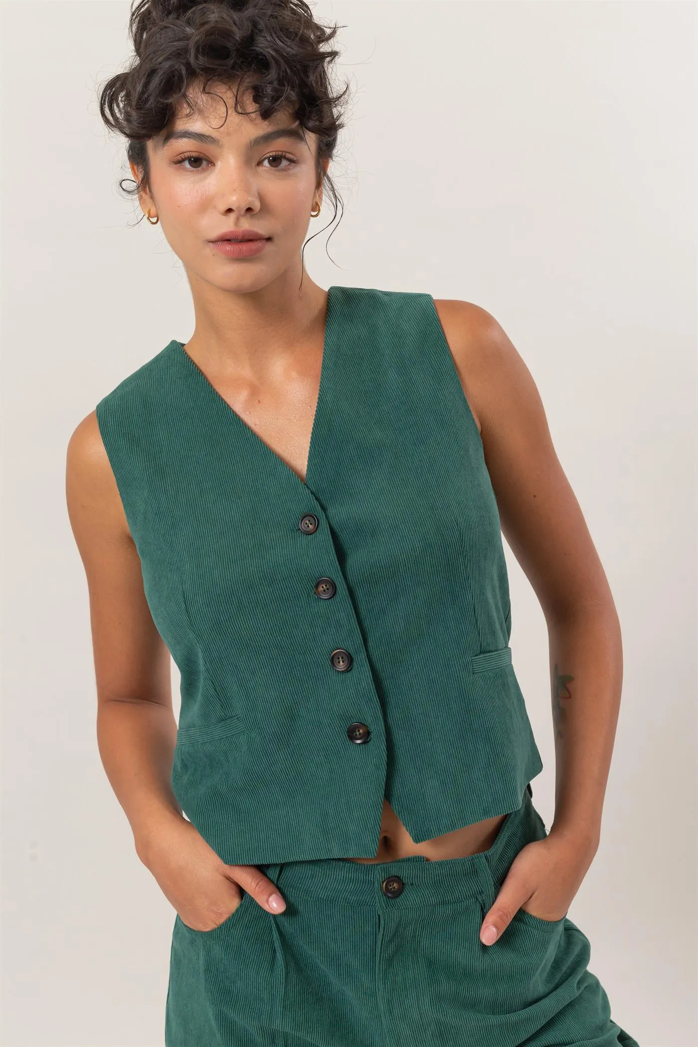 DZ24G009-SET-Corduroy Vest And Pants Two-Piece Set