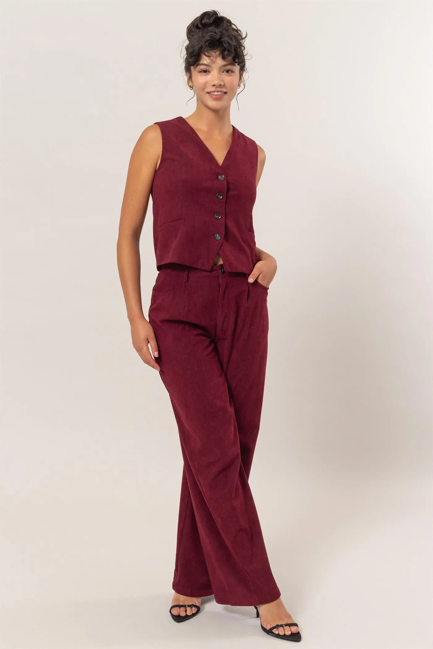 DZ24G009-SET-Corduroy Vest And Pants Two-Piece Set