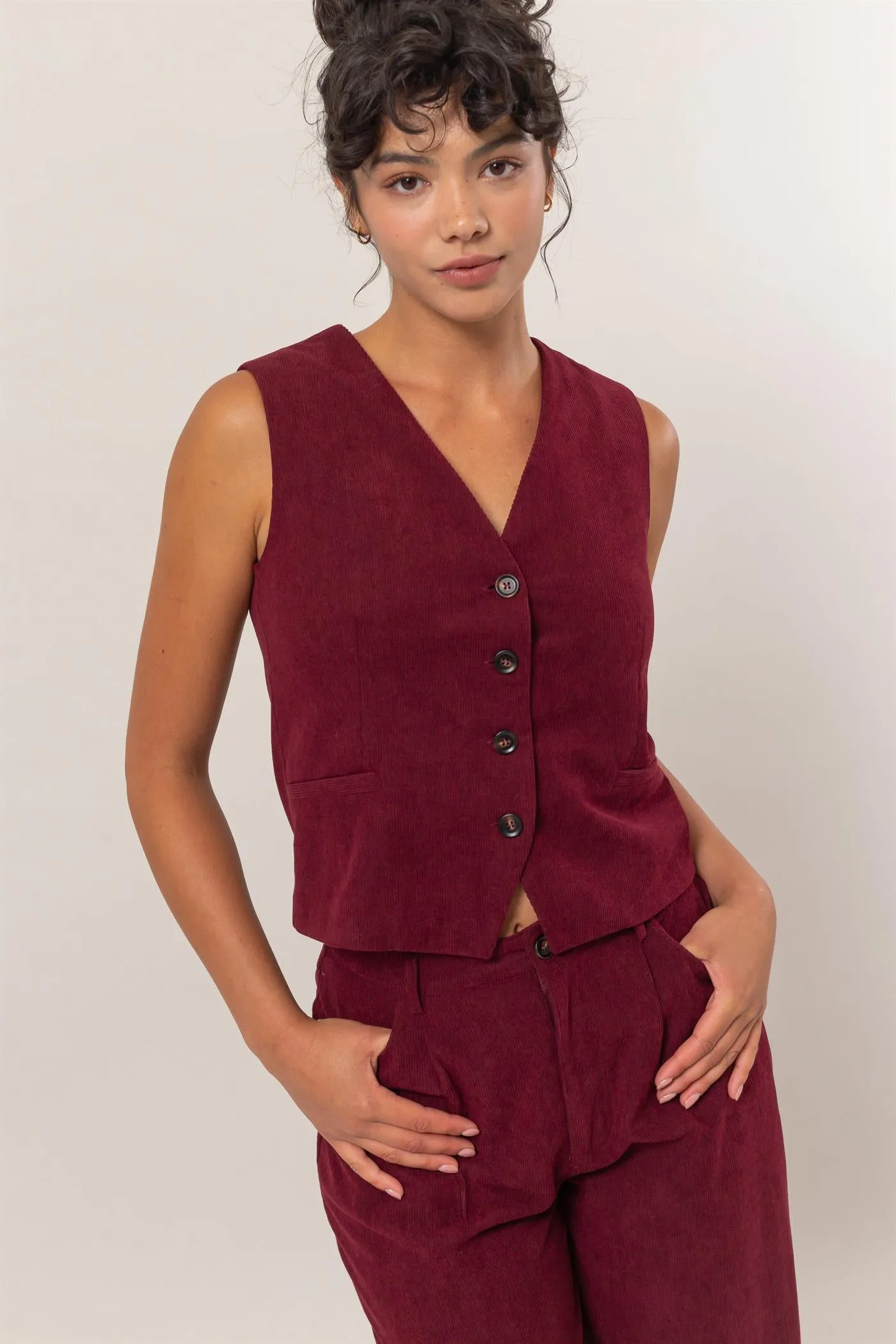 DZ24G009-SET-Corduroy Vest And Pants Two-Piece Set