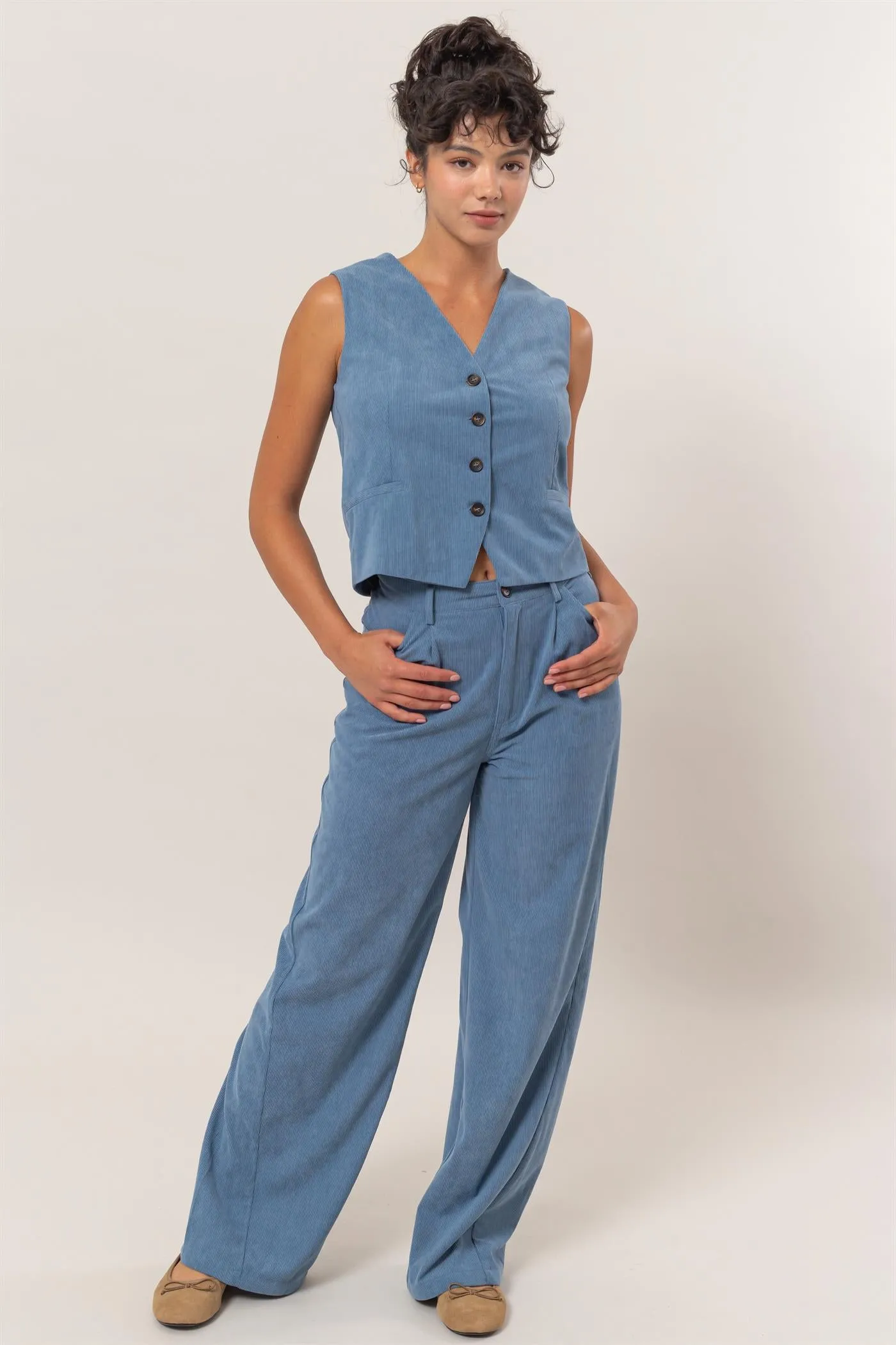 DZ24G009-SET-Corduroy Vest And Pants Two-Piece Set