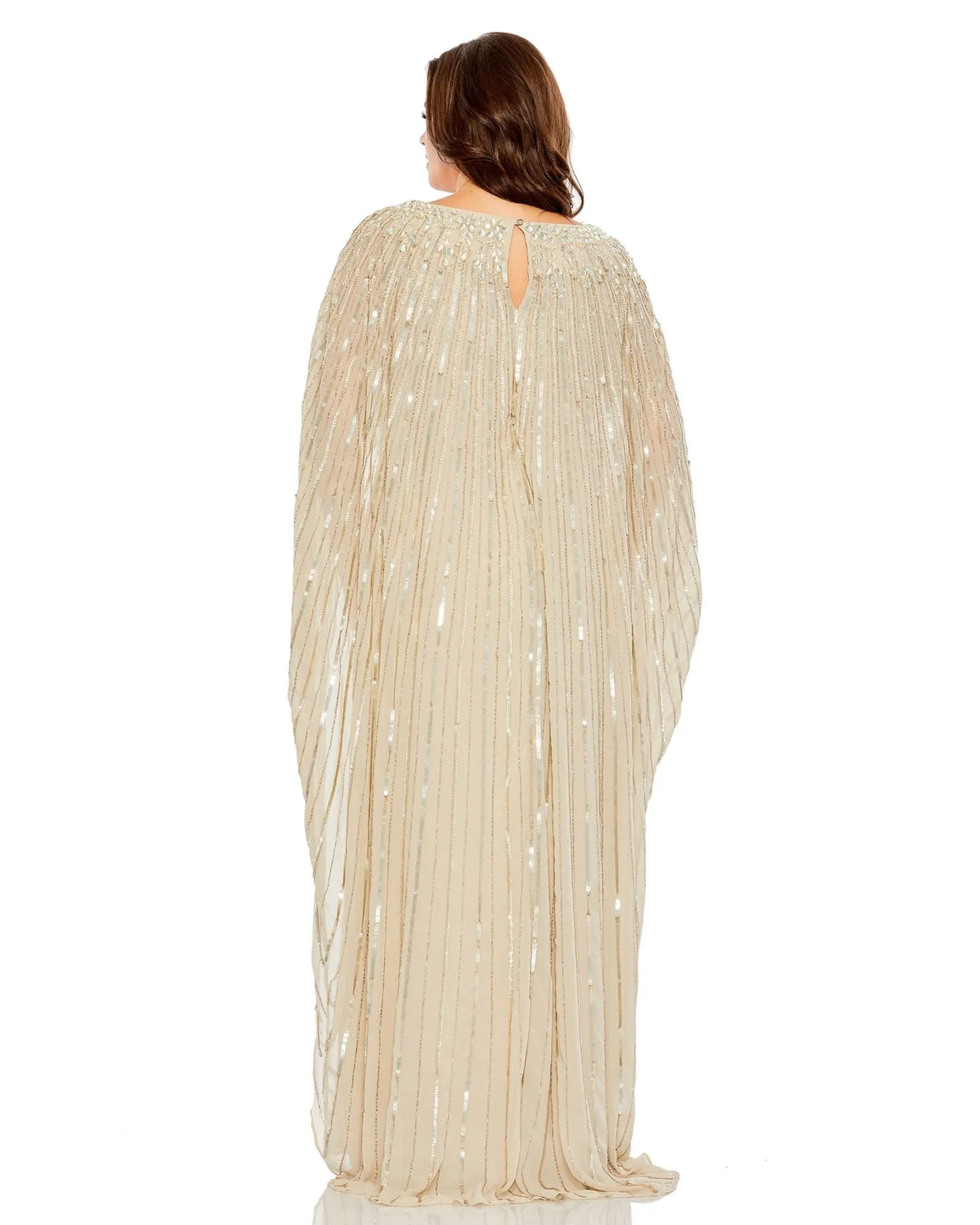 Embellished Column Cape Gown | Champagne