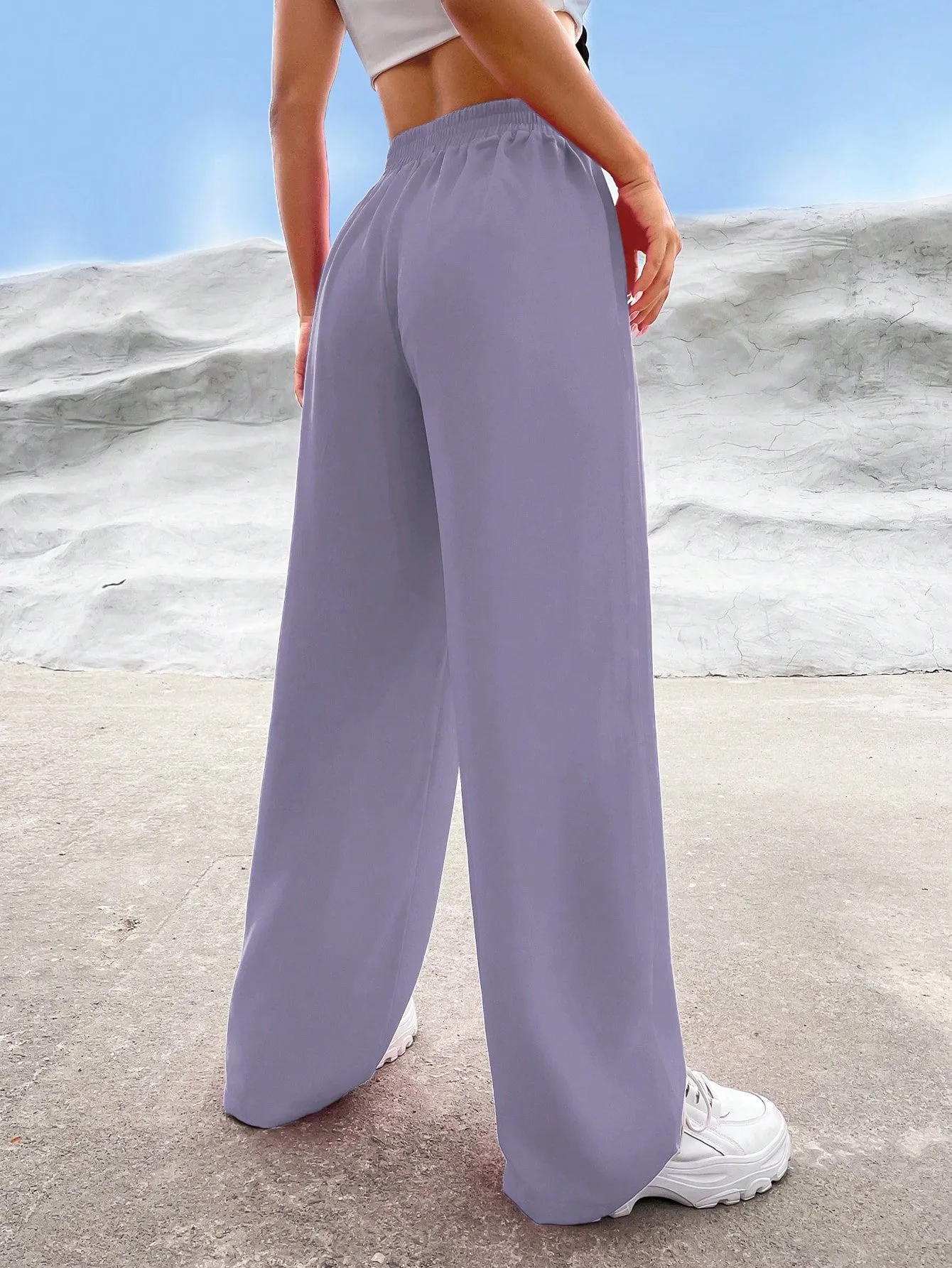 EZwear Solid High Waist Straight Leg Pants