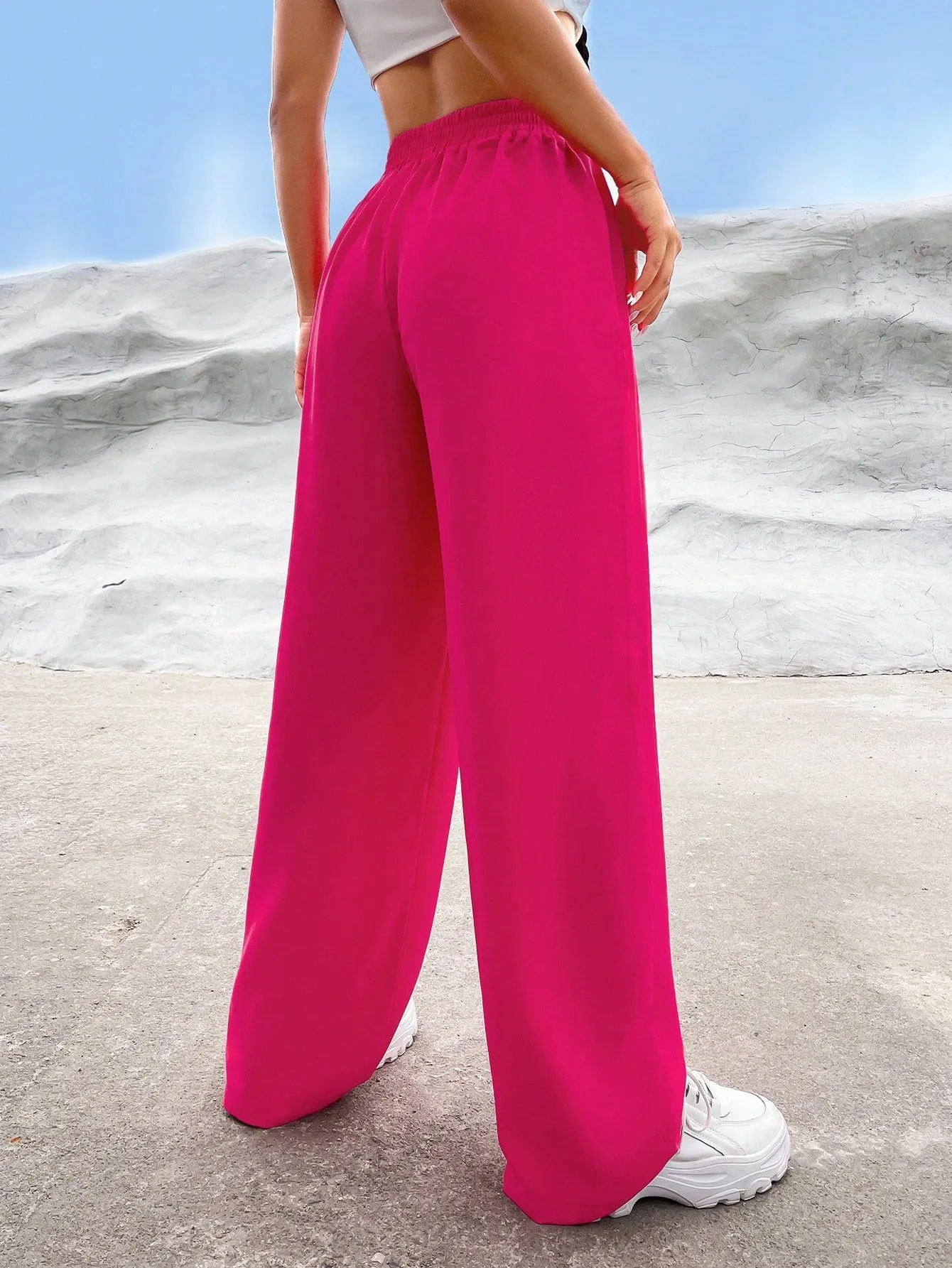 EZwear Solid High Waist Straight Leg Pants