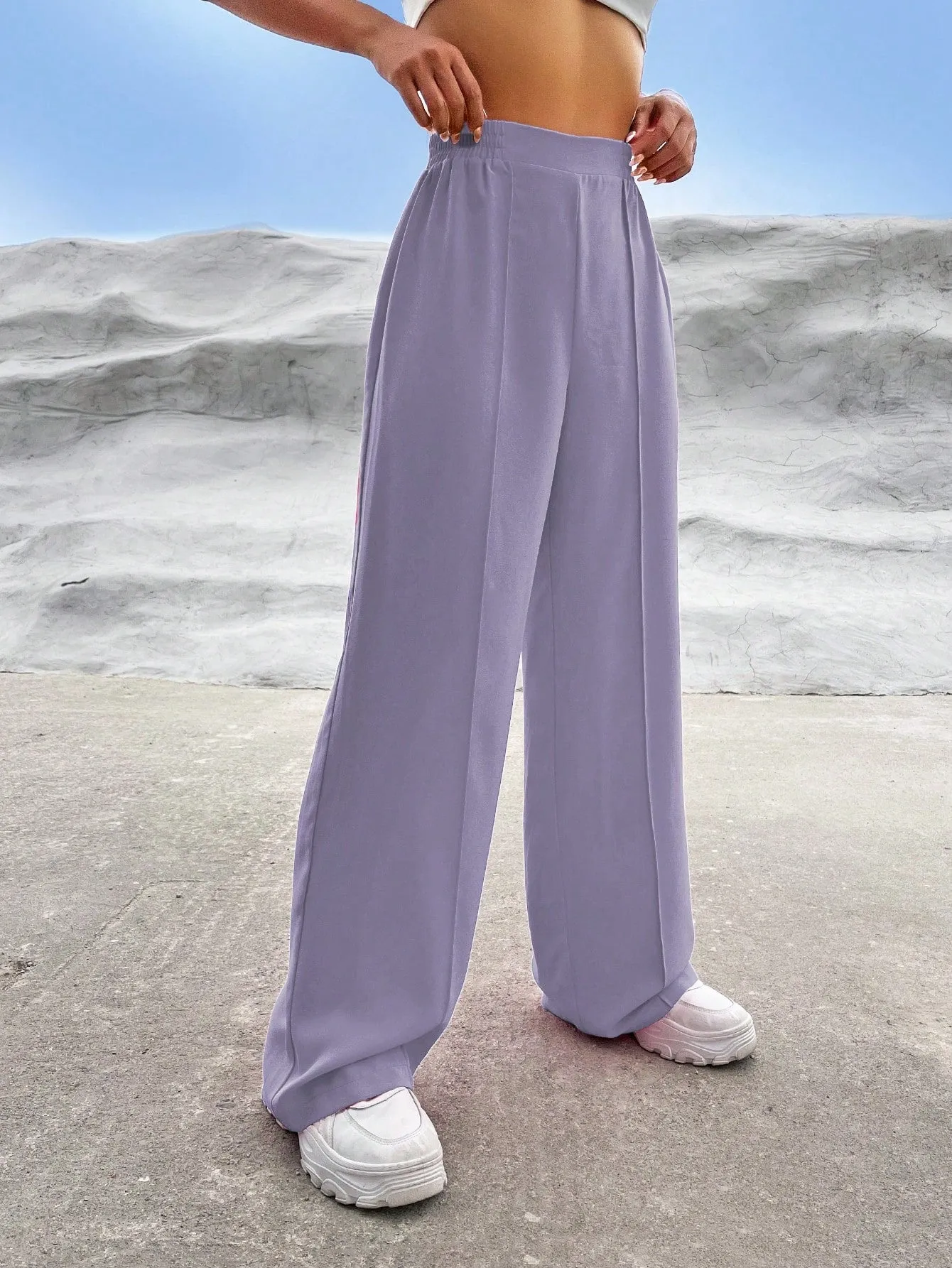 EZwear Solid High Waist Straight Leg Pants