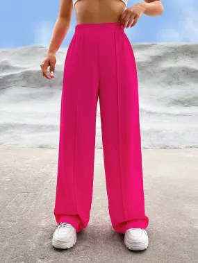 EZwear Solid High Waist Straight Leg Pants